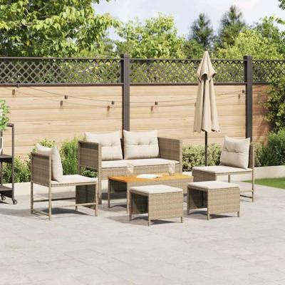 Tuinbankenset met kussen 6 pcs Beige en Crème poly rattan