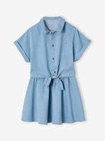 Meisjesset met geknoopte blouse en rokje lichtblauw - thumbnail