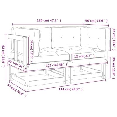 Hoekbanken 2 st met kussens massief grenenhout grijs