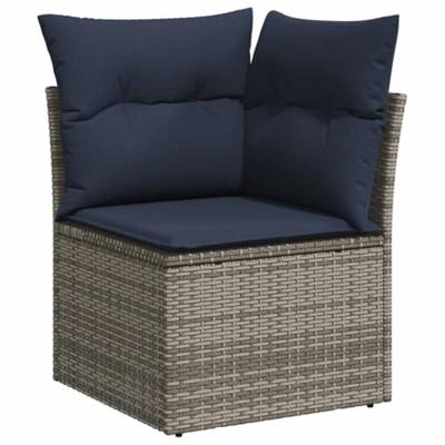 9-delige Loungeset met kussens poly rattan grijs - thumbnail