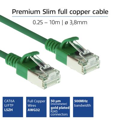 ACT Groene 0,5 meter LSZH U/FTP CAT6A datacenter slimline patchkabel snagless met RJ45 connectoren ACT Groene 0,5 meter LSZH U/FTP CAT6A datacenter slimline patchkabel snagless met RJ45 connectoren