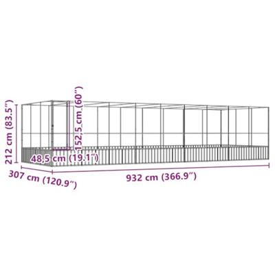 vidaXL Volière met verlengstuk 932x307x212 m staal zilverkleurig, vogelvolière, papegaaienkooi, grote papegaaienkooi, parkietenkooi, grote vogelkooi