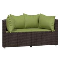 3-delige Loungeset met kussens poly rattan bruin - thumbnail