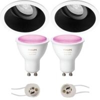 GU10 Inbouwspot Set - Mat Zwart/Wit - Inbouw Rond - Kantelbaar - Philips Hue - White and Color Ambiance - Bluetooth - Pragmi Zano Pro - Ø93mm - thumbnail