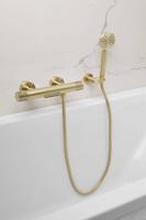 Ben Engraved Line badkraan met watervaluitloop thermostatisch geborsteld messing - thumbnail