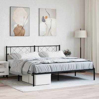 Bedframe met hoofdbord metaal zwart 180x200 cm