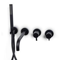 Badkraan Inbouw Bongio Squadra Thermostatisch 22 cm Uitloop met Handdoucheset en 2-Weg Omstel Mat Zwart Bongio - thumbnail