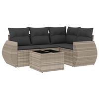 4-delige Loungeset met kussens poly rattan lichtgrijs - thumbnail
