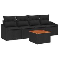 Tuinbankenset met kussen 5 pcs Zwart poly rattan - thumbnail