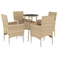 5-delige Tuinset met kussens poly rattan en glas beige - thumbnail