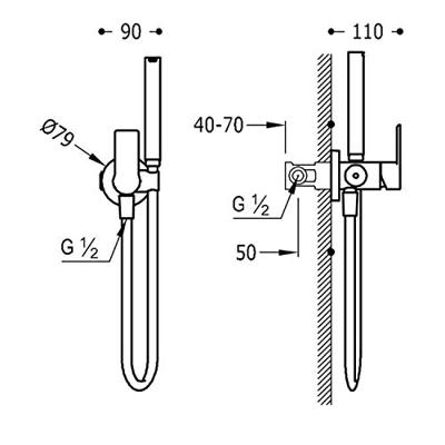 Bidetkraan met handdouche Tres Loft | Opbouw | Mengkraan | 1-hendel | Rond | Zwart mat