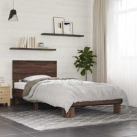Bedframe bewerkt hout en metaal bruin eikenkleurig 90x190 cm - thumbnail