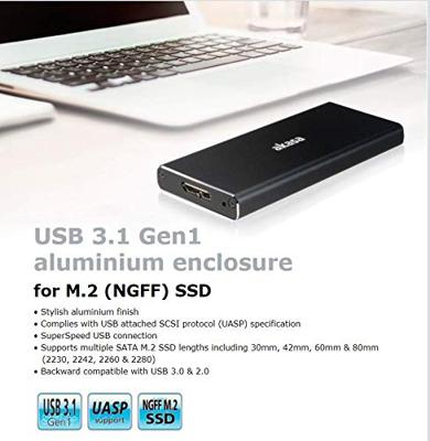 Akasa USB 3.1 Gen1 aluminium enclosure for M.2 (NGFF) SSD Zwart