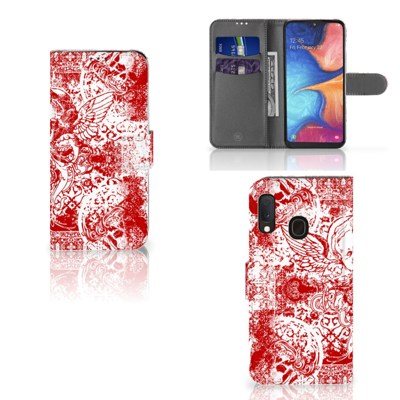 Telefoonhoesje met Naam Samsung Galaxy A20e Angel Skull Rood