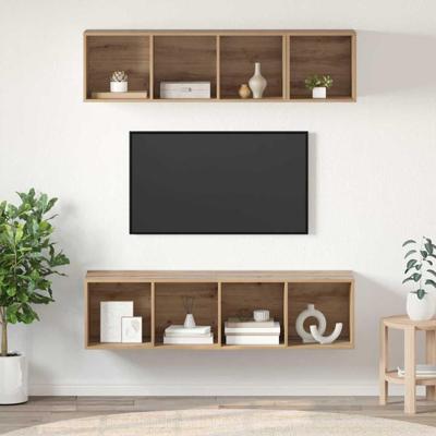 TV-kast set 3 pcs artisanaal eikenkleurig Bewerkt hout