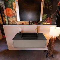 Badkamermeubelset Mondiaz Erin 100 cm met 1 Lade met RIDGE Wastafel Midden Urban met 1 kraangat Greeploos Mat Smoke - thumbnail