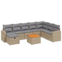 9-delige Loungeset met kussens poly rattan gemengd beige - thumbnail