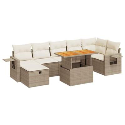 5-delige Loungeset met kussens poly rattan en acaciahout beige