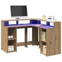 Bureau met LED-verlichting 130x130x91 cm hout artisanaal eiken - thumbnail