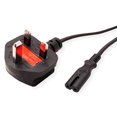 VALUE UK stroomkabel met platte euro connector C7, 2 polig, zwart, 1,95 m