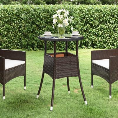 Tuintafel Ø60x75 cm gehard glas en poly rattan bruin - thumbnail