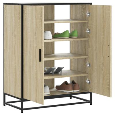 Schoenenkast 75x38x97,5 cm bewerkt hout en metaal sonoma eiken