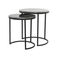 Light & Living Bijzettafel 'Alfio' Set van 2 stuks, bruin marmer+zwart - thumbnail