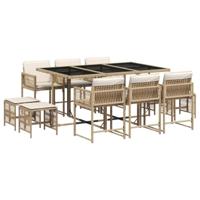 11-delige Tuinset met kussens poly rattan beige - thumbnail