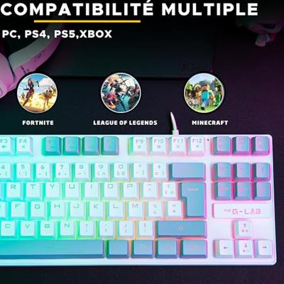 The G-Lab - Keyz Caesium TKL - gaming toetsenbord TKL 87 toetsen bedraad USB AZERTY, RGB, personaliseerbaar, 15 programmeerbare macro's - compact gamingtoetsenbord voor PC/PS4/PS5/XBOX - (wit-grijs)