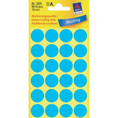 Avery Ronde etiketten diameter 18 mm, blauw, 96 stuks