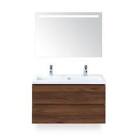 Vogue Badmeubelset 100 cm - Greeplijst in kleur - Walnoot - Keramische Wastafel Wit 2 kraangaten - met Sence Spiegel - thumbnail