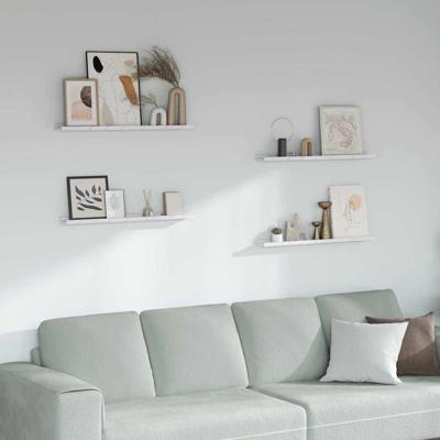 Wandplank met plank 4 pcs Wit Marmer 80 x 9 x 3 cm Bewerkt hout Wandplank met plank 4 pcs Wit Marmer 80 x 9 x 3 cm Bewerkt hout