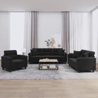 3-delige Loungeset met kussens microvezelstof zwart - thumbnail