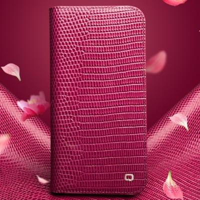 Qialino - iPhone 15 Plus - Leren bookcase hoes - Croco Roze