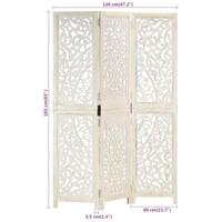 Kamerscherm met 3 panelen handgesneden 120x165 cm mangohout wit - thumbnail