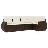 5-delige Loungeset met kussens poly rattan bruin - thumbnail