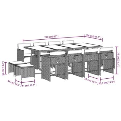 13-delige Tuinset met kussens poly rattan beige