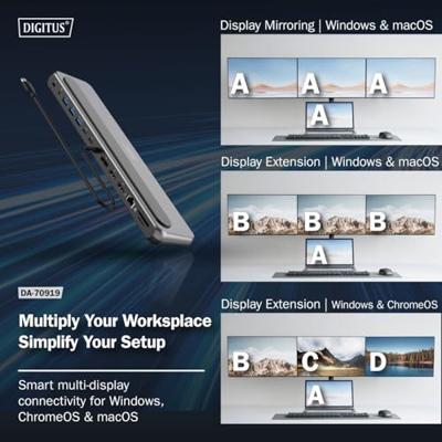 Digitus DA-70919 USB-C dockingstation Geschikt voor merk (dockingstation): Universeel Ondersteunt 8K@30 Hz (1x) / 4K@30Hz (2x)