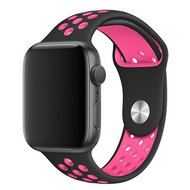 Sportbandje - Maat: S/M - Zwart + Roze - Geschikt voor Apple Watch 44mm / 45mm / 46mm / 49mm