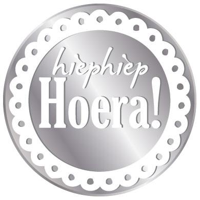 Stickers Rond Zilver &apos;Hiep hiep hoera&apos;
