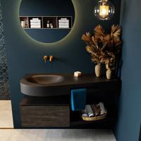 MONDIAZ RIVA 120cm badmeubel onderkast / planchet kleur Dark_Brown met 1 lade. Wastafel DULCET links 0 kraangaten kleur Urban. - thumbnail