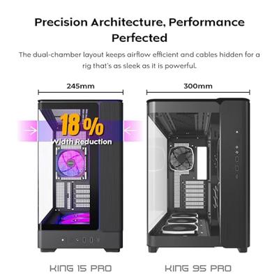 Montech king 15 pro midi tower behuizing (zwart | 2x usb-a | 1x usb-c | rgb | window)