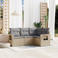 4-delige Loungeset met kussens poly rattan beige - thumbnail
