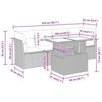 5-delige Loungeset met kussens poly rattan lichtgrijs - thumbnail