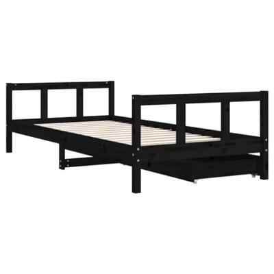 Kinderbedframe met lades 90x200 cm massief grenenhout zwart - thumbnail