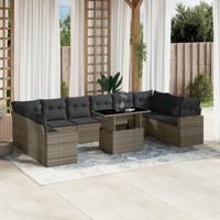 11-delige Loungeset met kussens poly rattan grijs - thumbnail