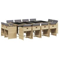 13-delige Tuinset met kussens poly rattan gemengd beige - thumbnail