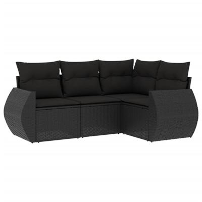 4-delige Loungeset met kussens poly rattan zwart