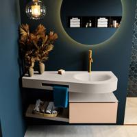 MONDIAZ RIVA 120cm badmeubel onderkast / planchet kleur Rosee met 1 lade. Wastafel DULCET rechts 1 kraangat kleur Linen. - thumbnail