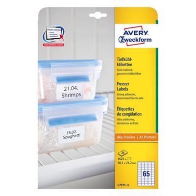Avery diepvriesetiketten Ft 38,1 x 21,2 mm (b x h), wit, doos van 1625 etiketten